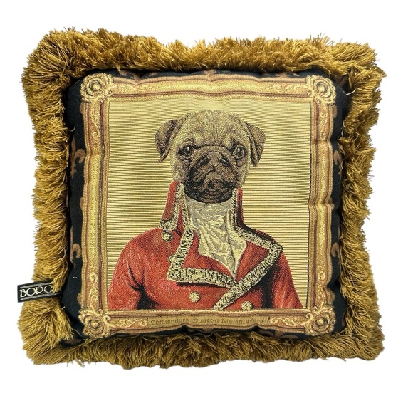 Borgata Regency Throw Pillow Pug Military Uniform Red Coat Formally Dressed Dog - Picture 1 of 6